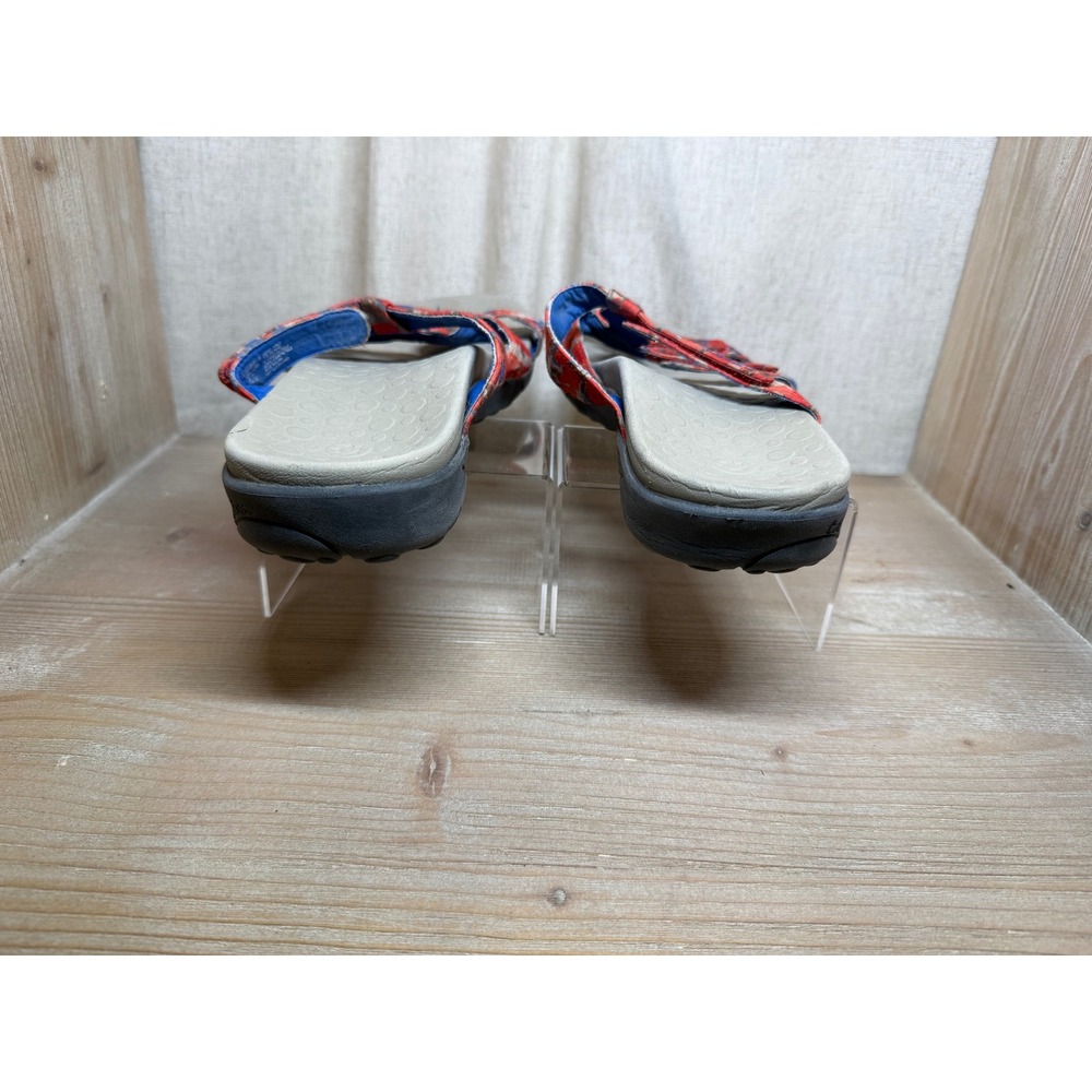 Taos Celebration Sandals Womens 11 Red Blue Abstract Print Adjustable Slides - Picture 6 of 6